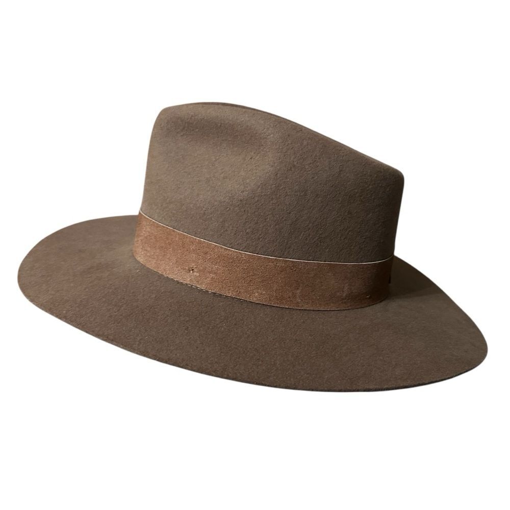 Gigi Pip 100% Australian Wool Felt Hat Brown Wide Brim Fedora Size 57 (Medium)